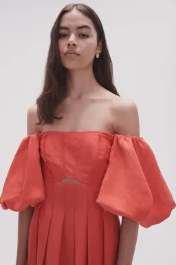 Aje Eugenie Off Shoulder Midi Dress Scarlet Red Size 8 for rent on The Volte - image 3