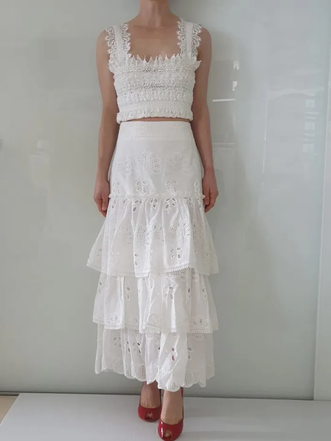 Alexis Faustine Ruffled Midi Skirt White Size XS / AU 6 for rent on The Volte - main image