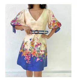 Zimmermann Tropicana Tie Sleeve Mini Dress Blue Floral Size 1 / AU 10 for rent on The Volte - image 1