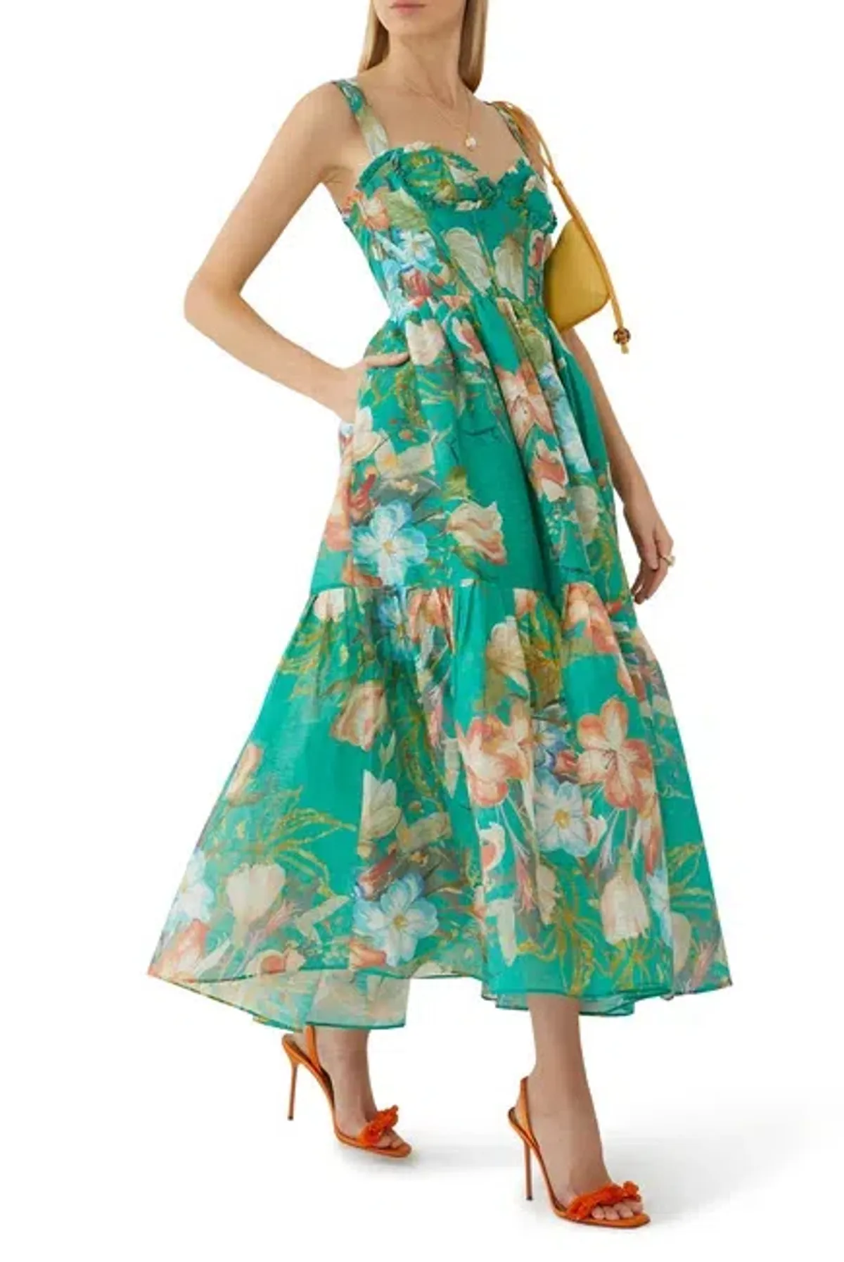 Leo Lin Rose Bustier Midi Dress In Opulent Print in Verdant Size 6 - Image 2