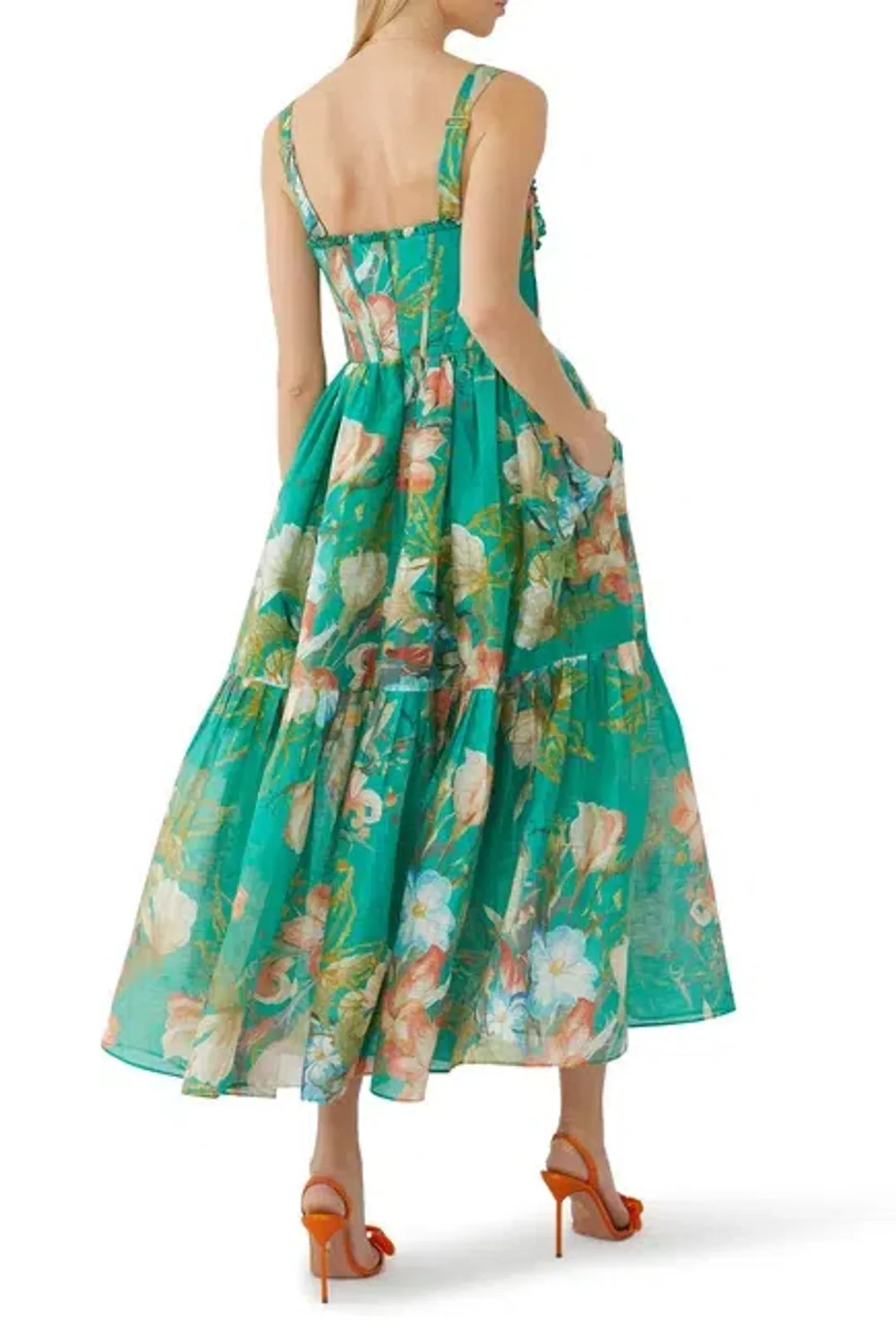 Leo Lin Rose Bustier Midi Dress In Opulent Print in Verdant Size 6 for rent on The Volte - main image