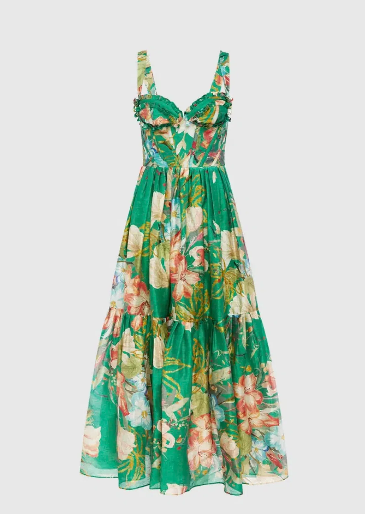 Leo Lin Rose Bustier Midi Dress In Opulent Print in Verdant Size 6 - Image 4