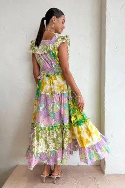 Alemais Patchwork Midi Tiered Dress Multi Size 4 for rent on The Volte - image 3