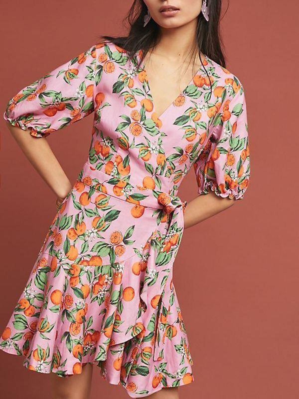 FINDERS KEEPERS ARANCIATA WRAP PINK ORANGE DRESS SIZE 6 - Image 1