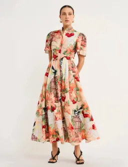 Leo Lin Bianca Short Sleeve Midi Dress Azalea Print in Fortune Size 10 for rent on The Volte - image 1