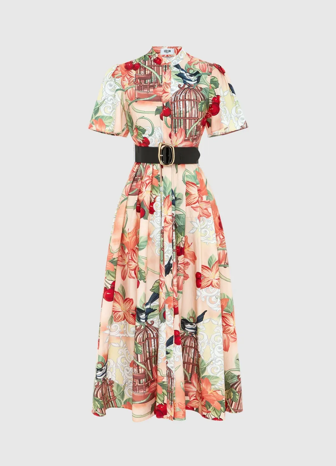 Leo Lin Bianca Short Sleeve Midi Dress Azalea Print in Fortune Size 10 for rent on The Volte - main image