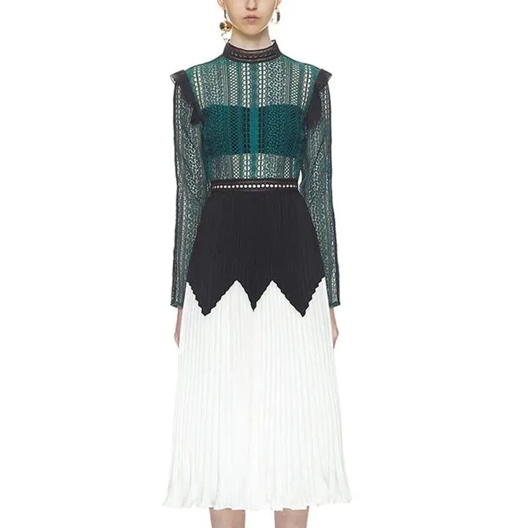 Self Portrait Panelled Lace Midi Dress Multi Size 8 for rent on The Volte - main image