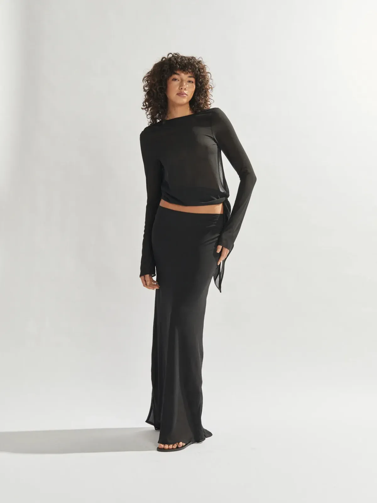 One Mile the Label Maxine Draped Top and Maxi Skirt Black Size AU 8 for rent on The Volte - main image