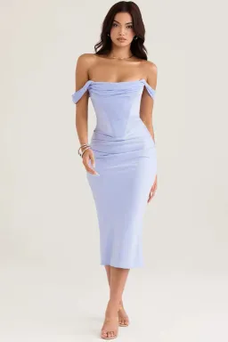 House of CB Natalya Sky Satin Corset Midi Dress Blue Size AU 6 for rent on The Volte - image 1