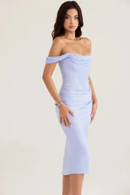House of CB Natalya Sky Satin Corset Midi Dress Blue Size AU 6 for rent on The Volte - image 2