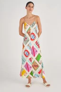 Oroton Ticket Print Slip Dress Fuchsia Size AU 12 for rent on The Volte - image 1