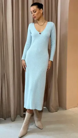By Nicola Astrology Midi Knit Dress In Ice Blue Size AU 8 for rent on The Volte - image 1