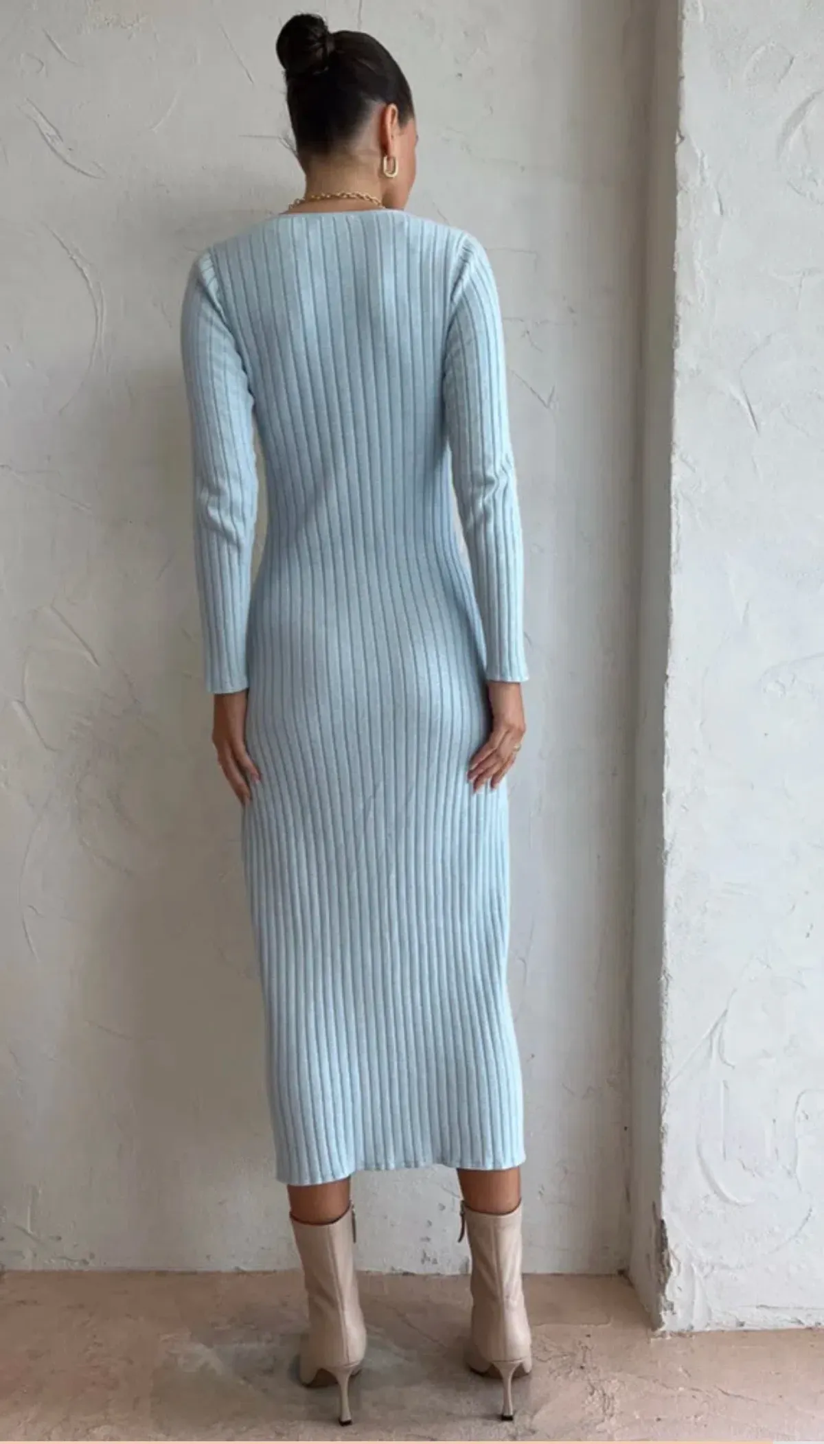 By Nicola Astrology Midi Knit Dress In Ice Blue Size AU 8 - Image 2