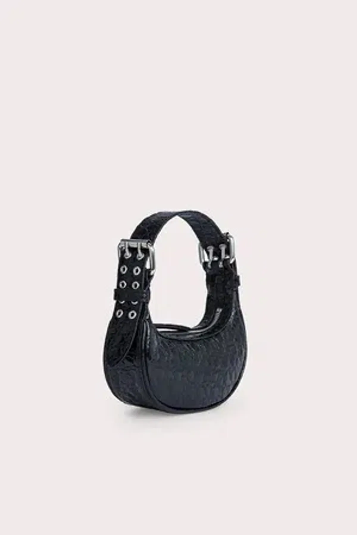 By Far Mini Soho Circular Croco Embossed Leather Bag Black - Image 2