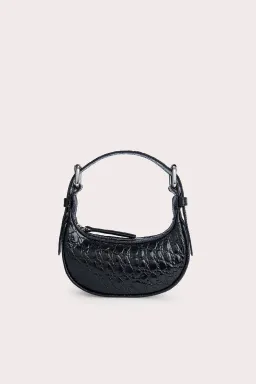 By Far Mini Soho Circular Croco Embossed Leather Bag Black for rent on The Volte - image 1