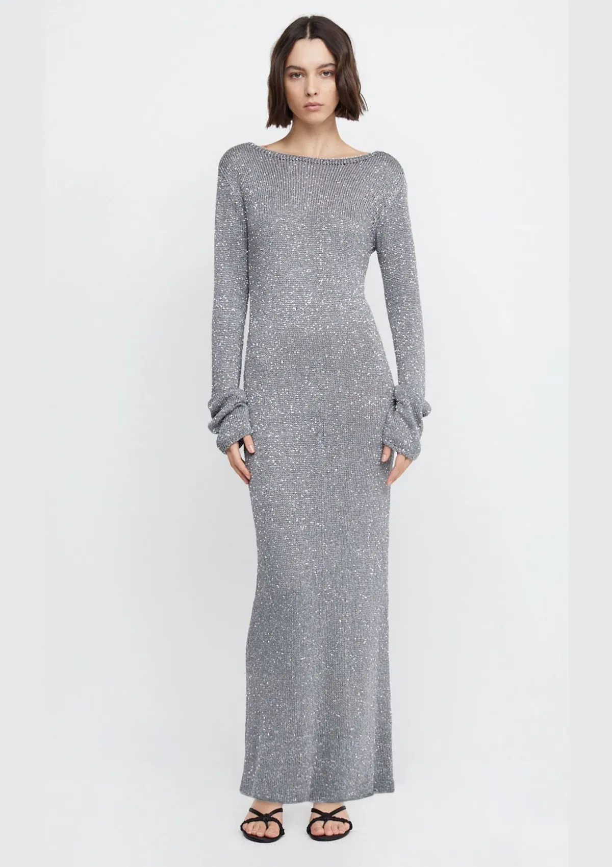 Bec & Bridge Sadie Sequin Long Sleeve Knit Dress in Charcoal Size 8 - Image 1