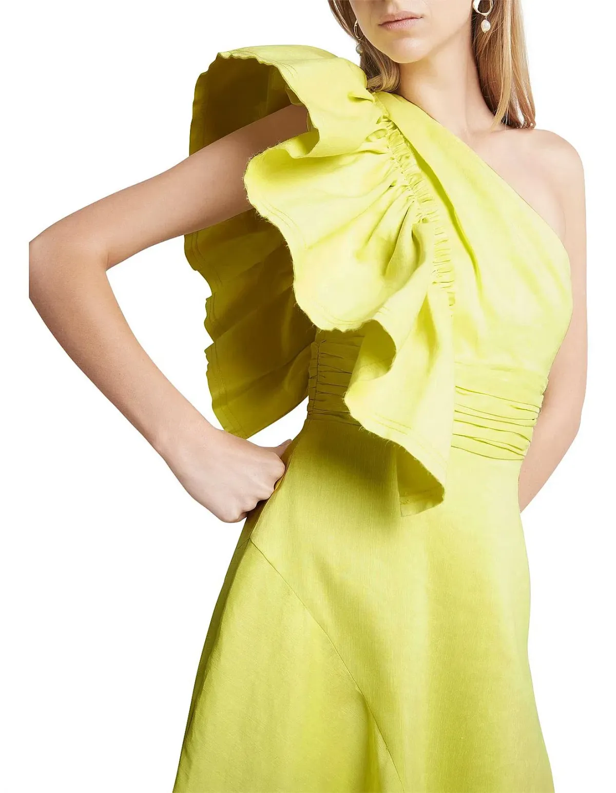 Aje Bonjour Asymmetric Midi Dress Lime Green Size 10 - Image 4