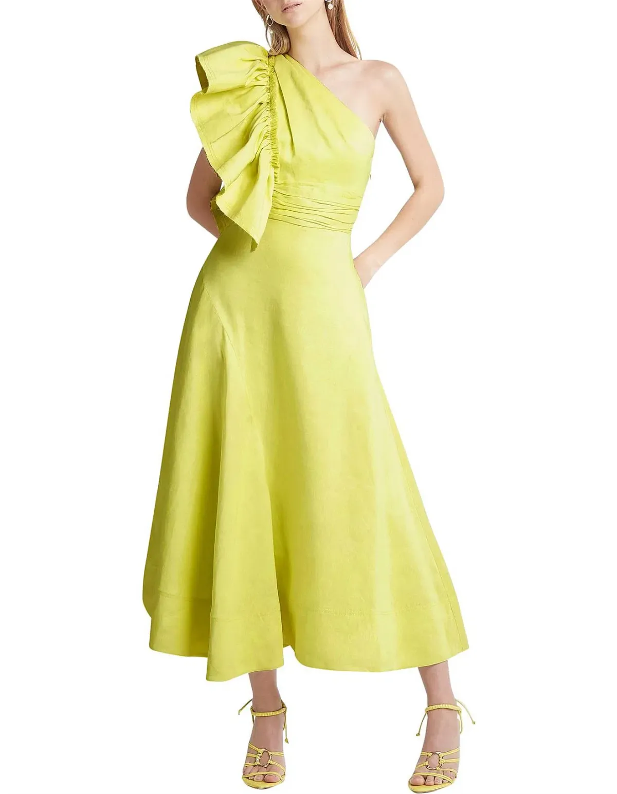 Aje Bonjour Asymmetric Midi Dress Lime Green Size 10 - Image 1