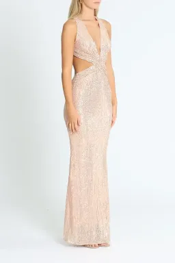 Elle Zeitoune Cut Out Detailed Sequin Gown Rose Gold Size 10 for rent on The Volte - image 2