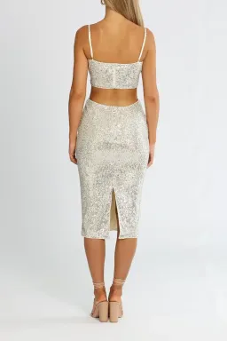 Elle Zeitoune Cut Out Sequin Midi Dress Silver Size 8 for rent on The Volte - image 3