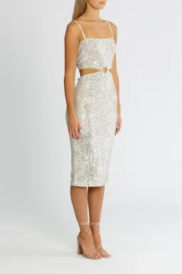 Elle Zeitoune Cut Out Sequin Midi Dress Silver Size 8 for rent on The Volte - image 2