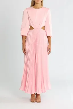 Elle Zeitoune Satin Long Sleeve Midi Dress Candy Pink Size 12 for rent on The Volte - image 1