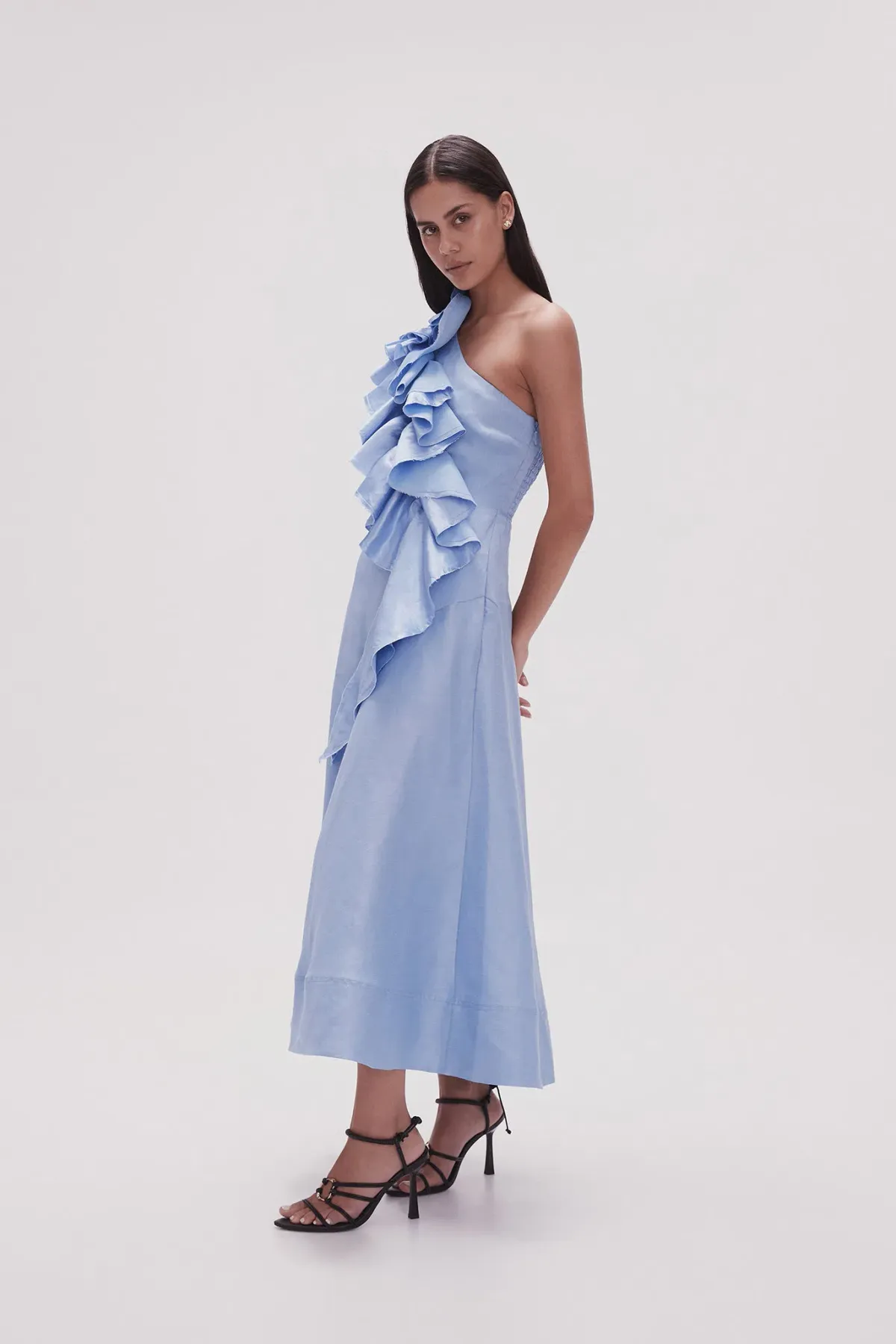 AJE Adelia Ruffle Midi Dress Sky Blue Size 8 - Image 1