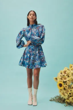 Alemais Isabella Mini Dress Blue/Floral Size 16 for rent on The Volte - image 1