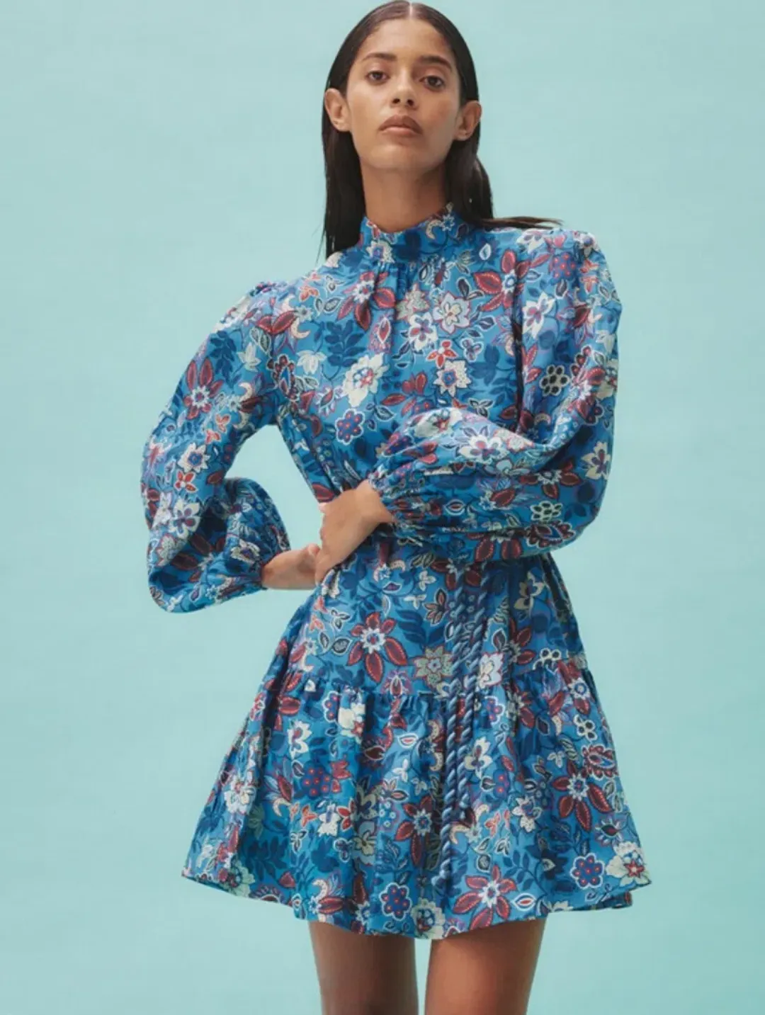 Alemais Isabella Mini Dress Blue/Floral Size 16 for rent on The Volte - main image