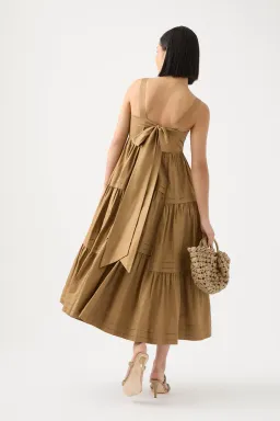 Aje Sophie Tiered Midi Dress in Willow Brown Size 10 for rent on The Volte - image 2