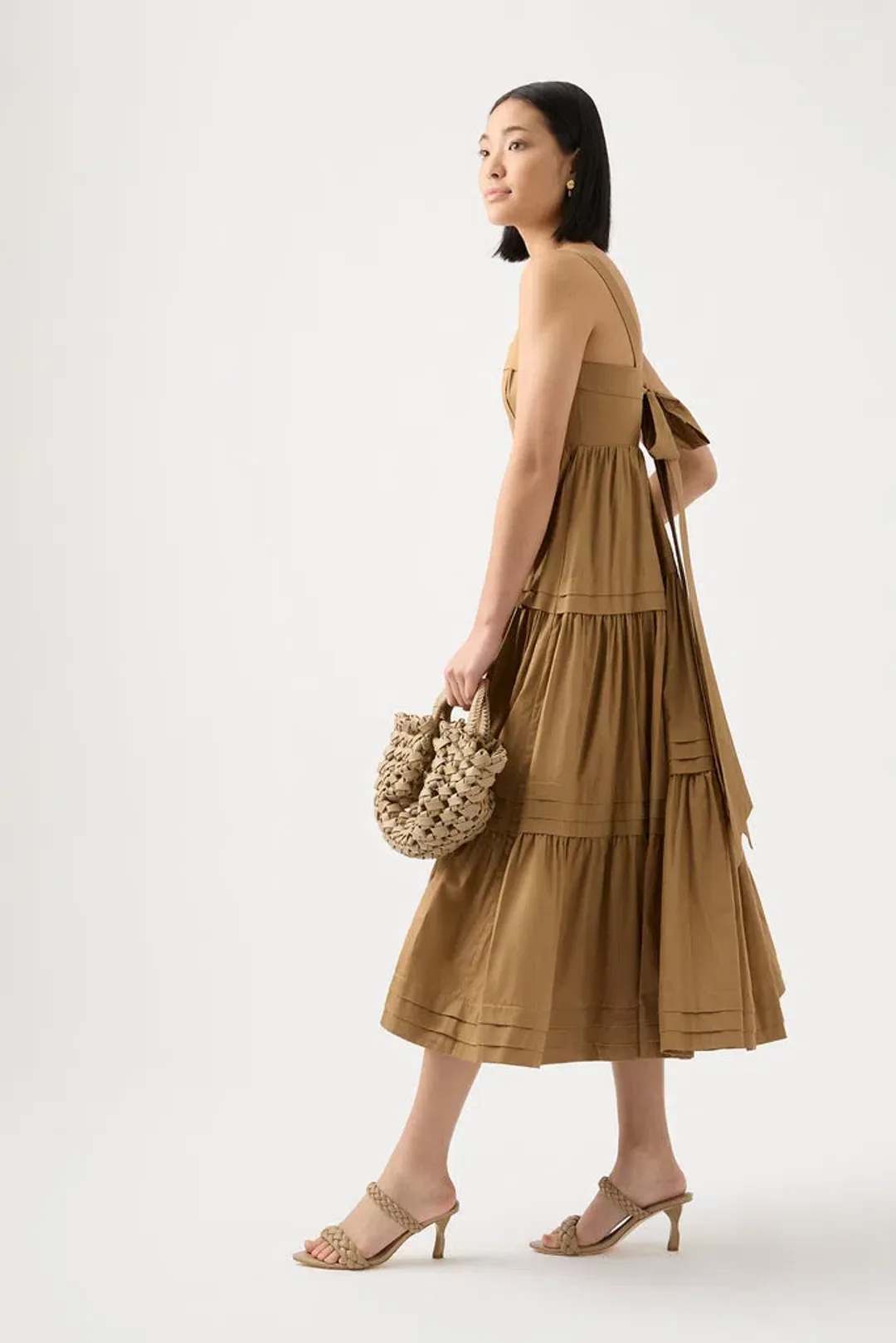 Aje Sophie Tiered Midi Dress in Willow Brown Size 10 for rent on The Volte - main image
