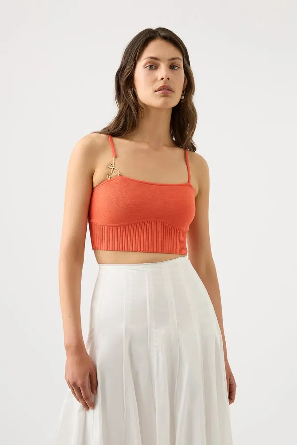 Aje Lucia Knit Bustier Top Coral Orange Size M/10 - Image 2