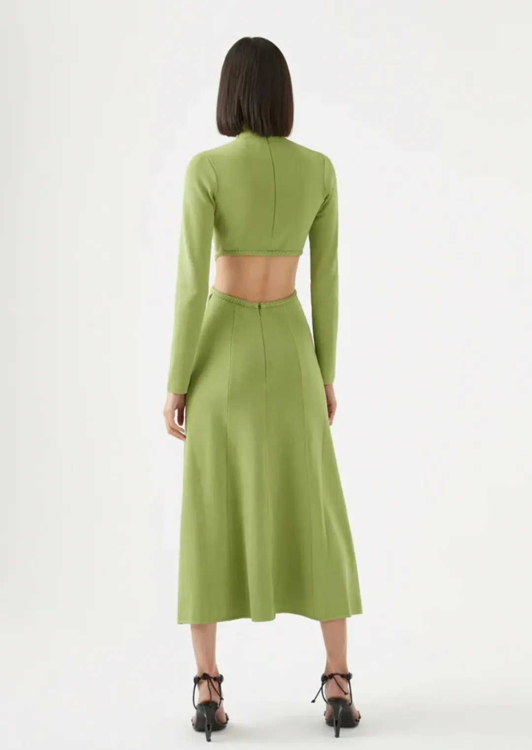 Aje Amelie Braided Cut Out Knit Dress in Olive Green Size M/Au 12 for rent on The Volte - main image
