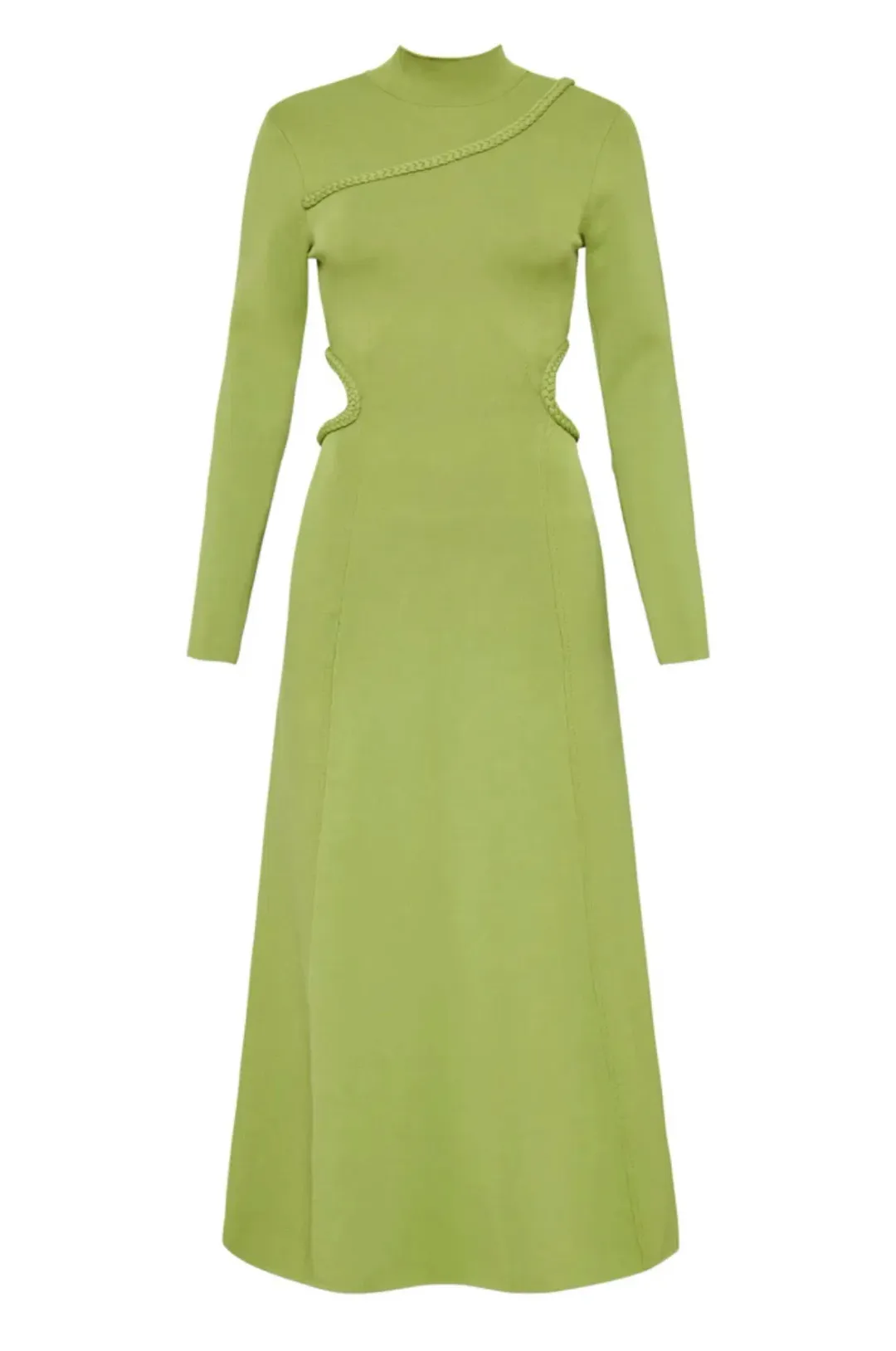 Aje Amelie Braided Cut Out Knit Dress in Olive Green Size M/Au 12 for rent on The Volte - main image