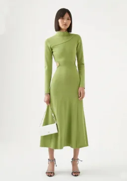 Aje Amelie Braided Cut Out Knit Dress in Olive Green Size M/Au 12 for rent on The Volte - image 1