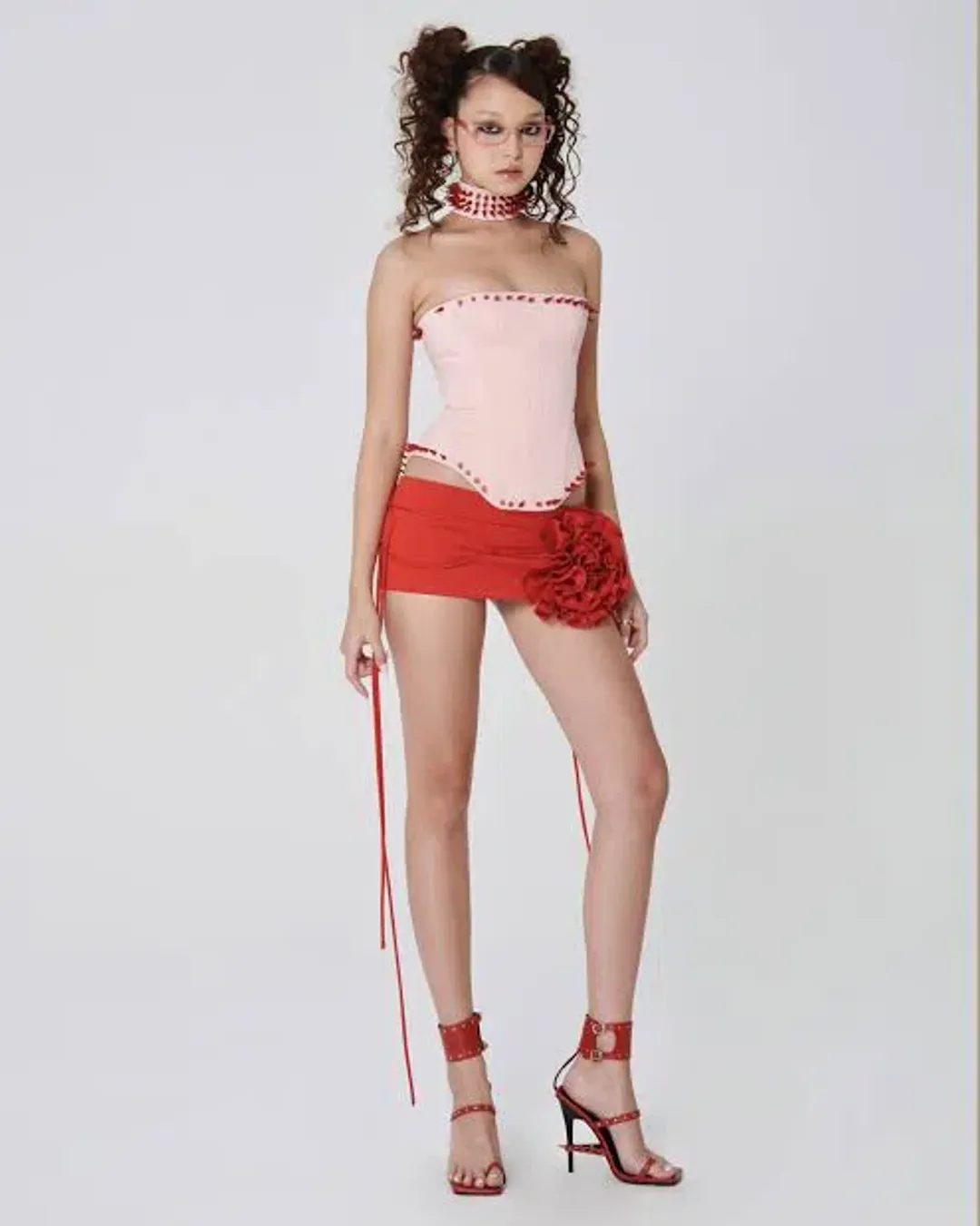 Fanci Club Corset Skirt And Choker Set Pink Size 10 for rent on The Volte - main image