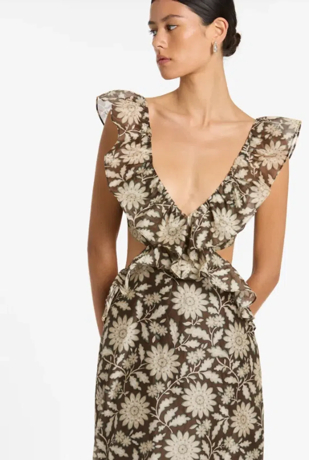 SIR THE LABEL XANITA FRILL MIDI BROWN (Size 2) for rent on The Volte - main image