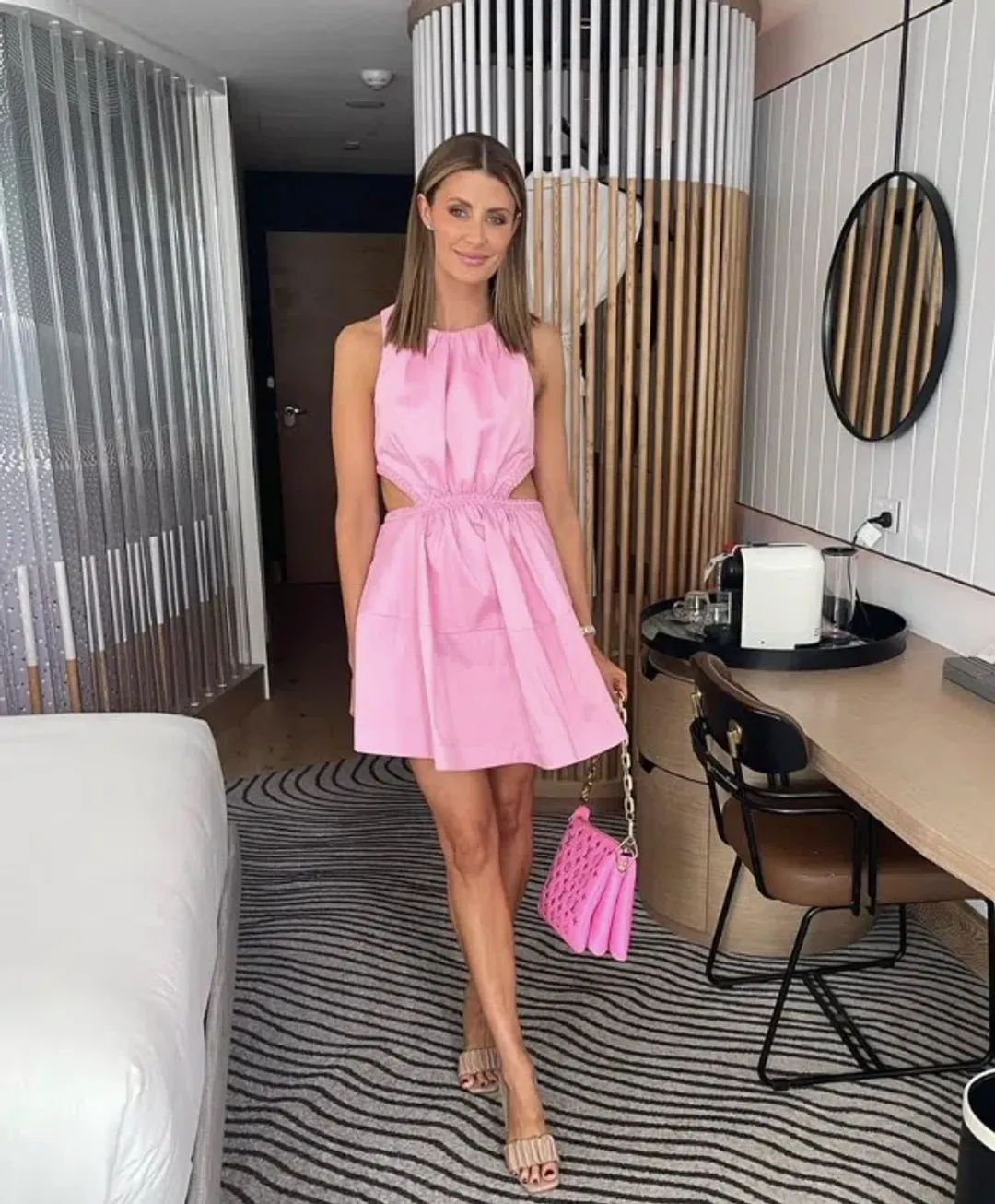 Aje Voyage Braided Cut Out Mini Dress Pink Size AU 10 for rent on The Volte - main image