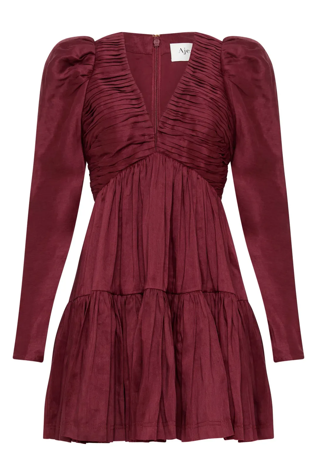 Aje Impasto Ruched Mini Dress Burgundy Size AU 10 for rent on The Volte - main image