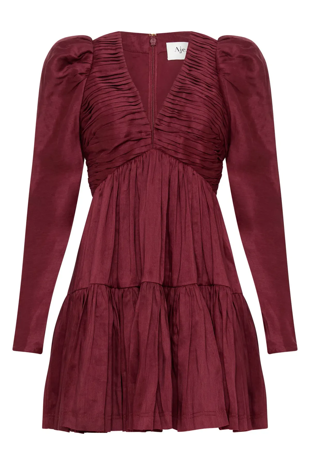 Aje Impasto Ruched Mini Dress Burgundy Size AU 10 - Image 4