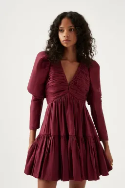 Aje Impasto Ruched Mini Dress Burgundy Size AU 10 for rent on The Volte - image 3