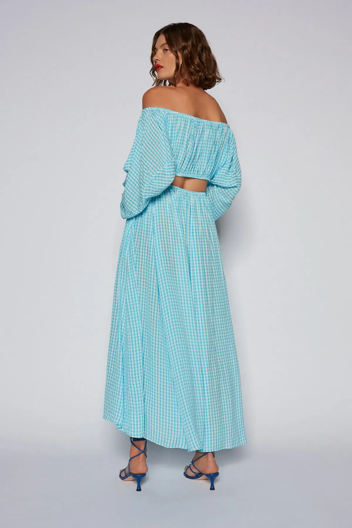 Scanlan Theodore Gingham Cutout Dress in Sky Size 6 - Image 3