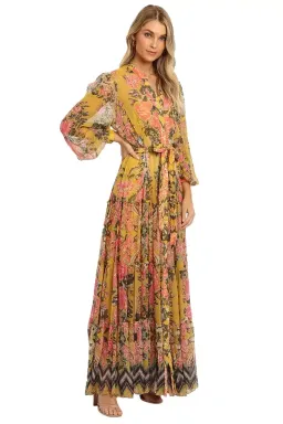 Hemant & Nandita Nova Tiered Maxi Multi Mustard Print Yellow Size 12 for rent on The Volte - image 2