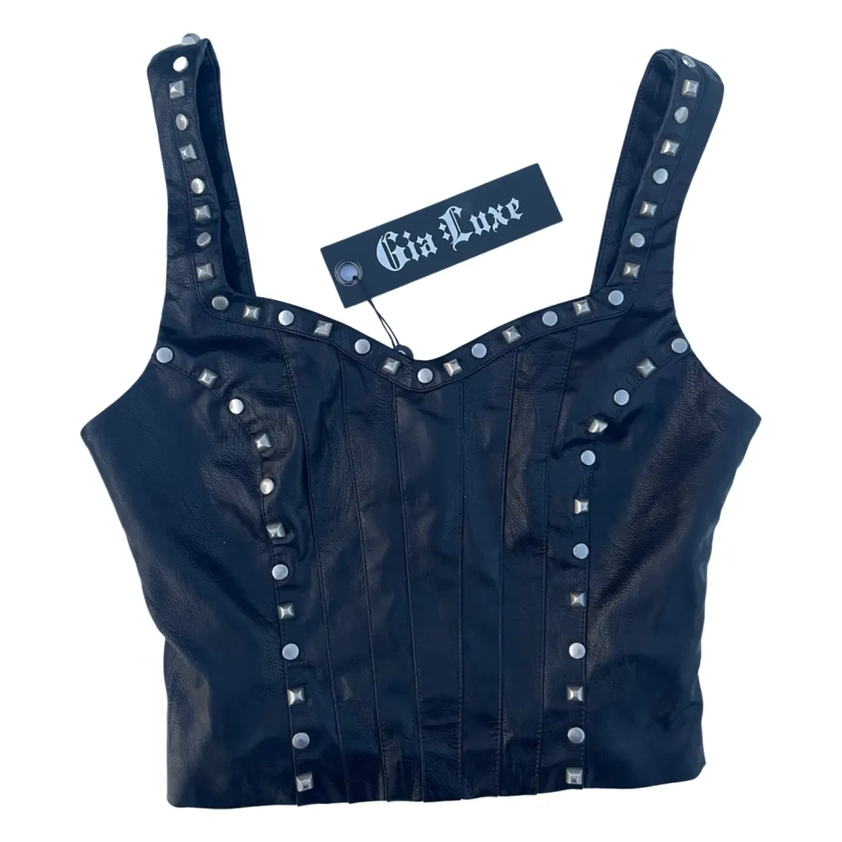 I.AM.GIA Luther Black Faux Leather Studded Corset Crop Top Size XS/Au 6 - Image 5