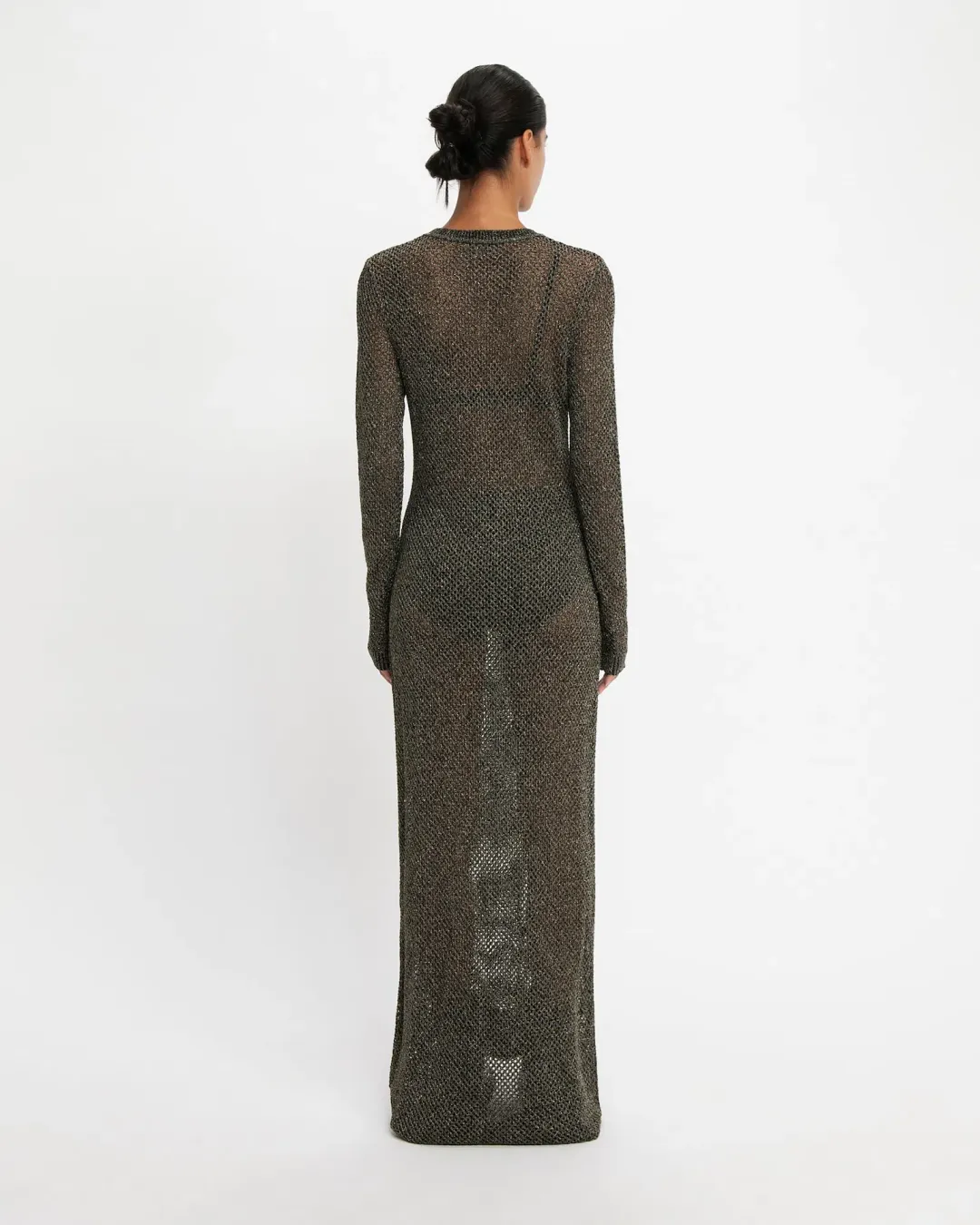 Cue Lurex Crochet Maxi Dress Gunmetal Size 8 for rent on The Volte - main image
