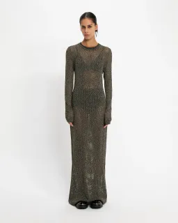 Cue Lurex Crochet Maxi Dress Gunmetal Size 8 for rent on The Volte - image 1
