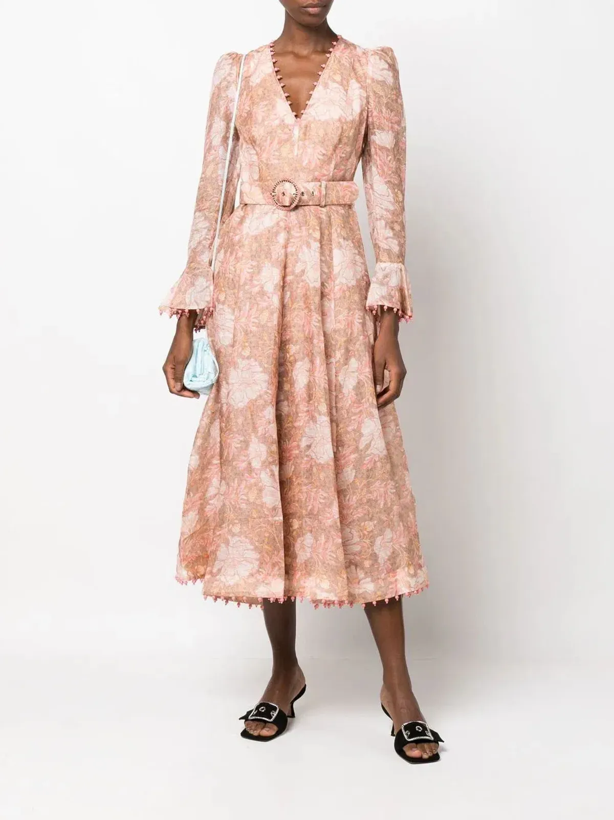 Zimmermann Kaleidoscope Belted Embellished Linen And Silk Blend Midi Dress Floral Size 2 / AU 12 - Image 1