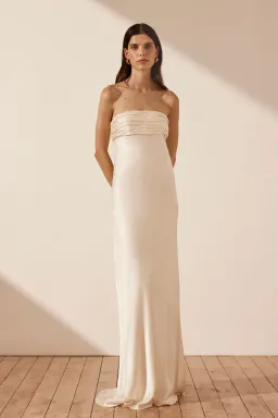 Shona Joy La Lune Strapless Ruched Bodice Maxi Dress in Cream Size 10 for rent on The Volte - image 1