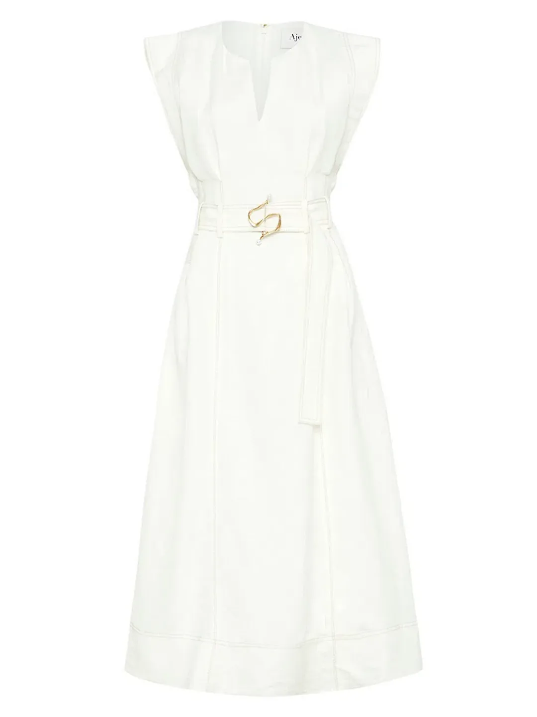 Aje Beacon Structured Midi Dress Cream Size 10 for rent on The Volte - main image