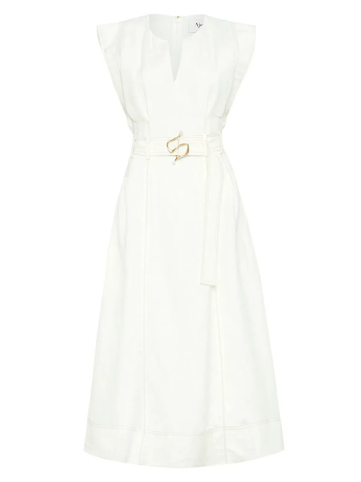 Aje Beacon Structured Midi Dress Cream Size 10 - Image 4